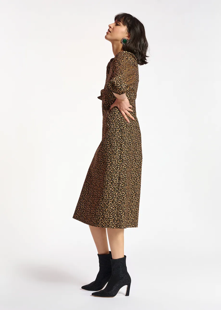 Jacquard midi-length dress with leopard motif
