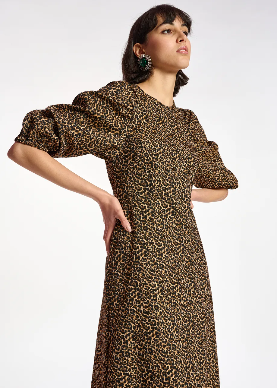Jacquard midi-length dress with leopard motif