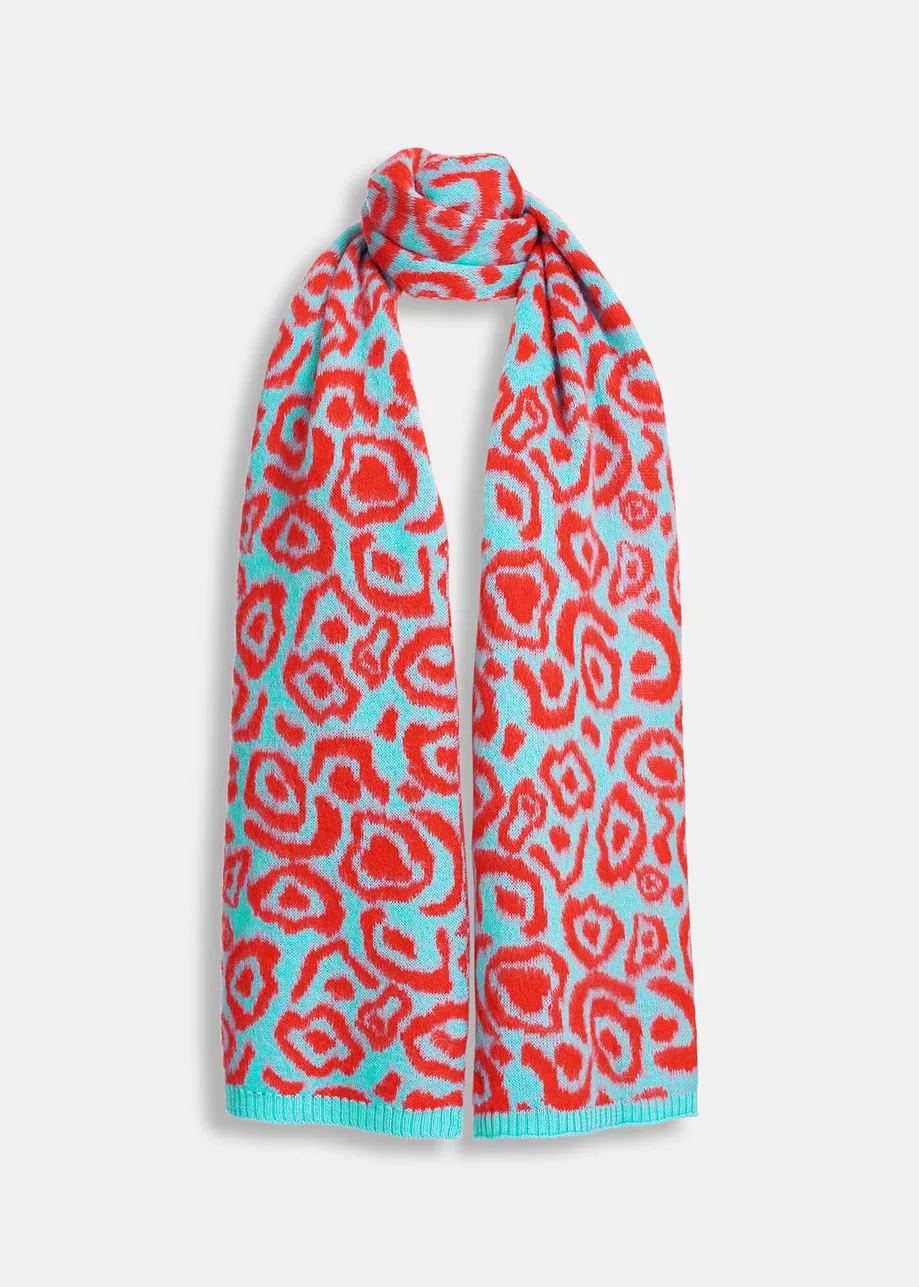 Blue and red leopard-print scarf