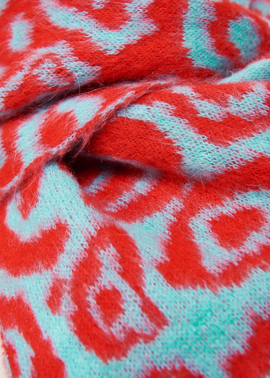 Blue and red leopard-print scarf