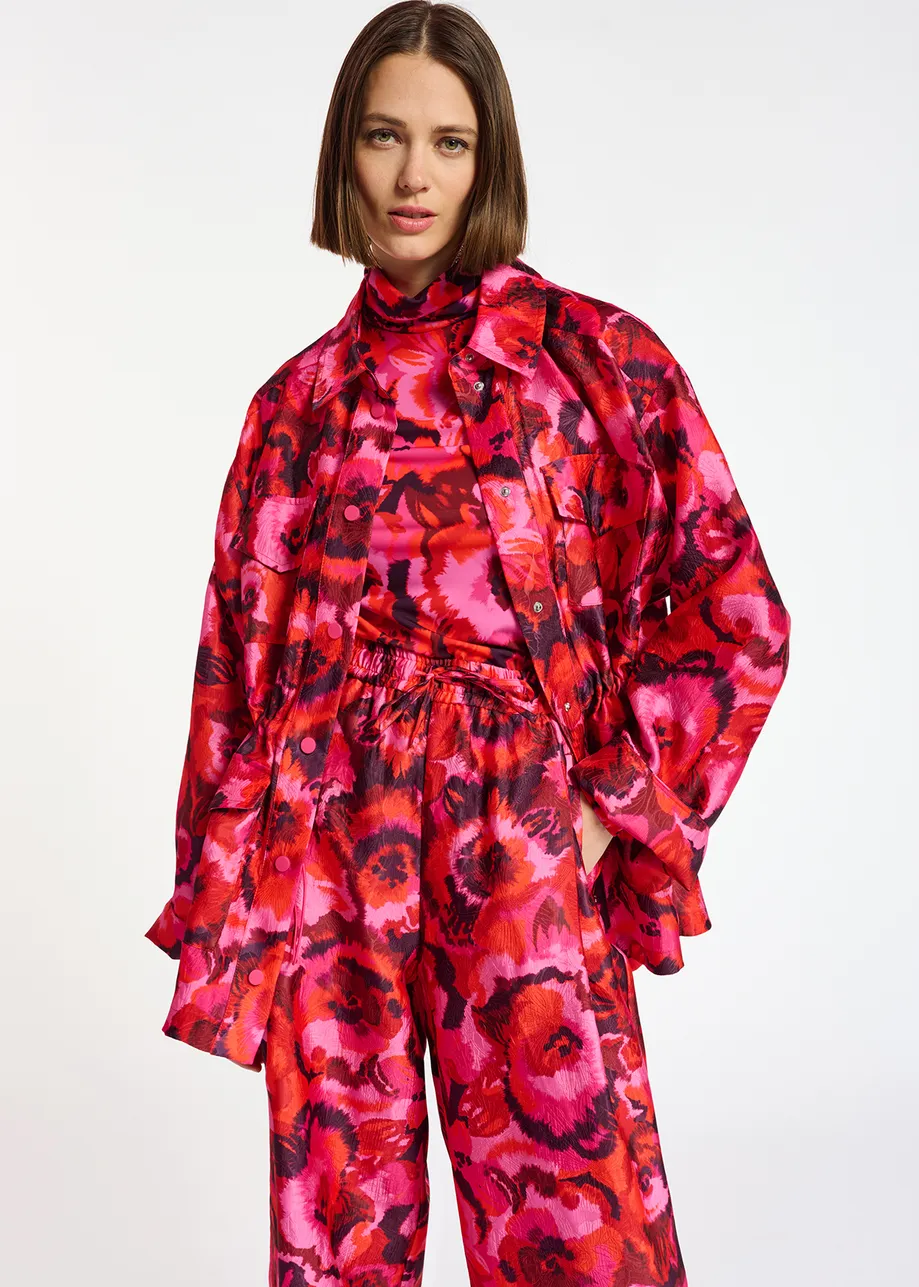 Pink and red floral-print turtleneck top