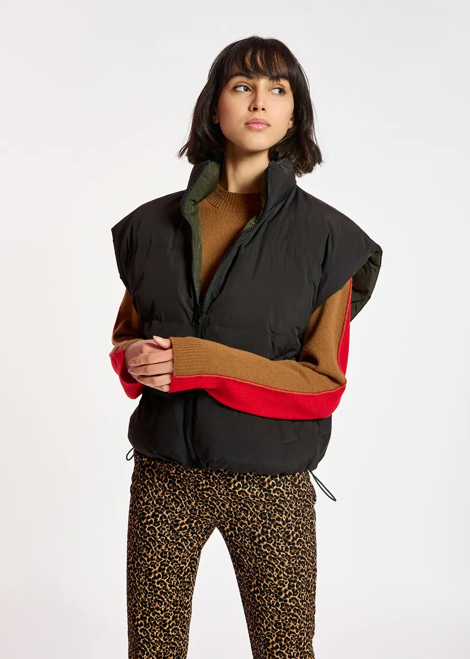 Black and khaki reversible puffer vest