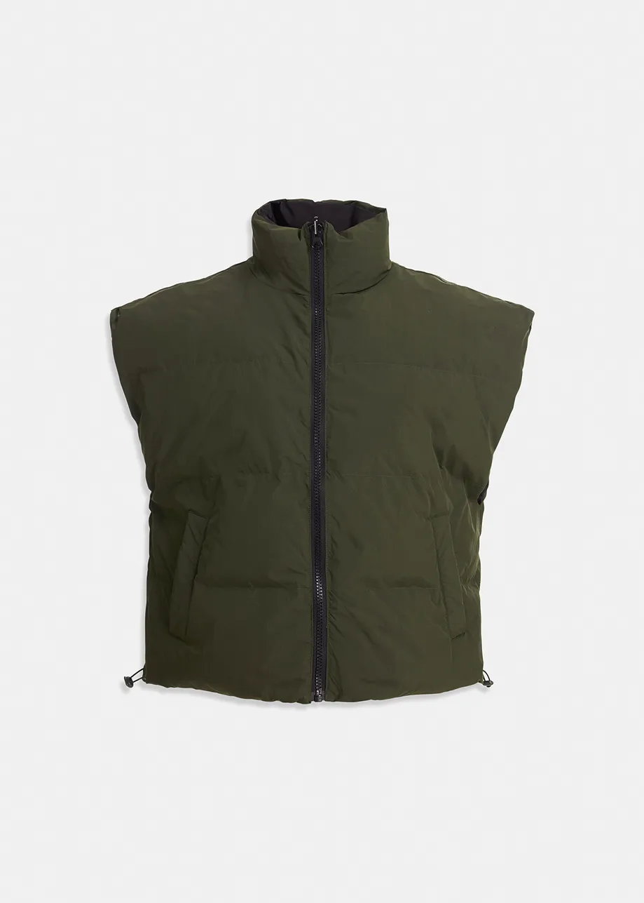 Black and khaki reversible puffer vest