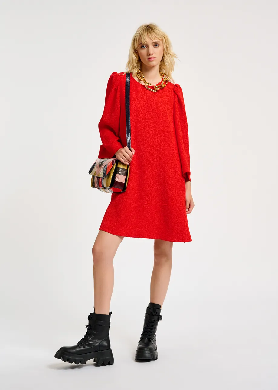 Red mini dress with trumpet sleeves