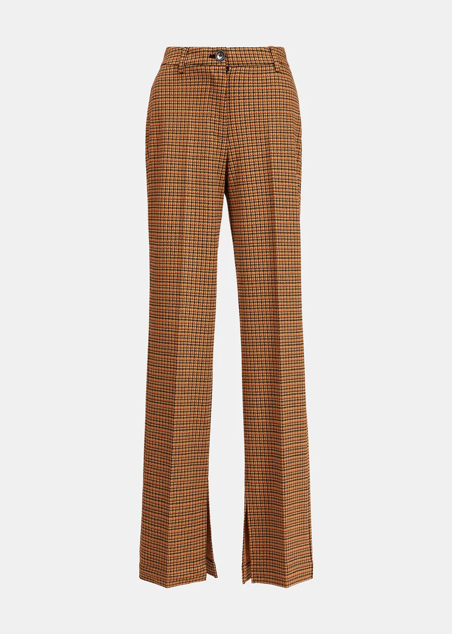 Brown and orange houndstooth motif tailored pants