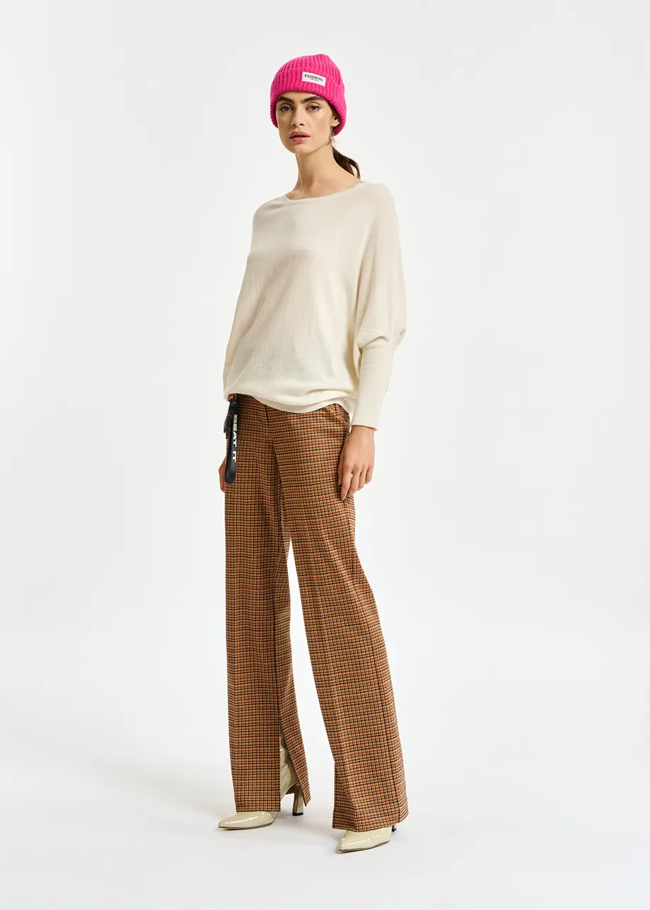 Brown and orange houndstooth motif tailored pants