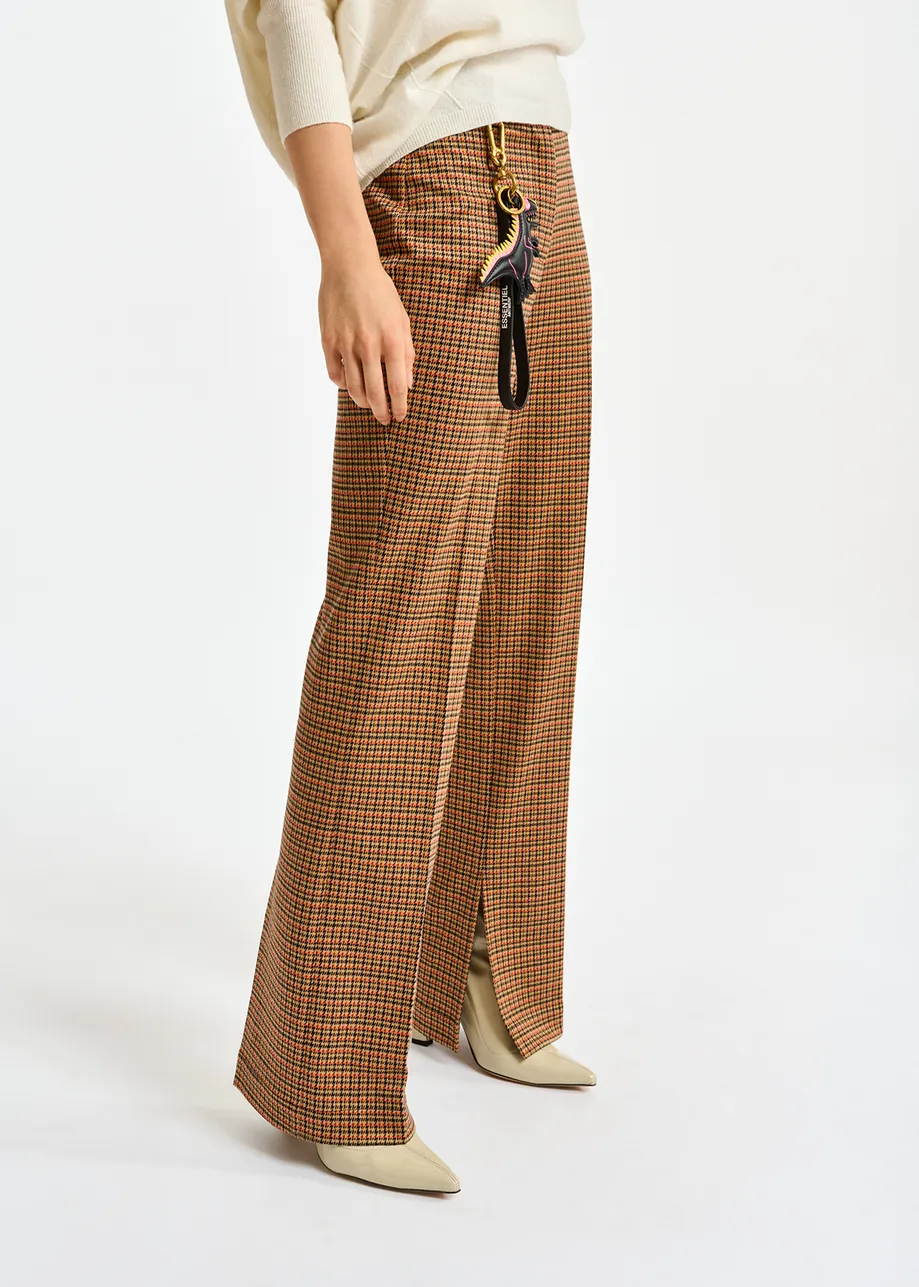 Brown and orange houndstooth motif tailored pants