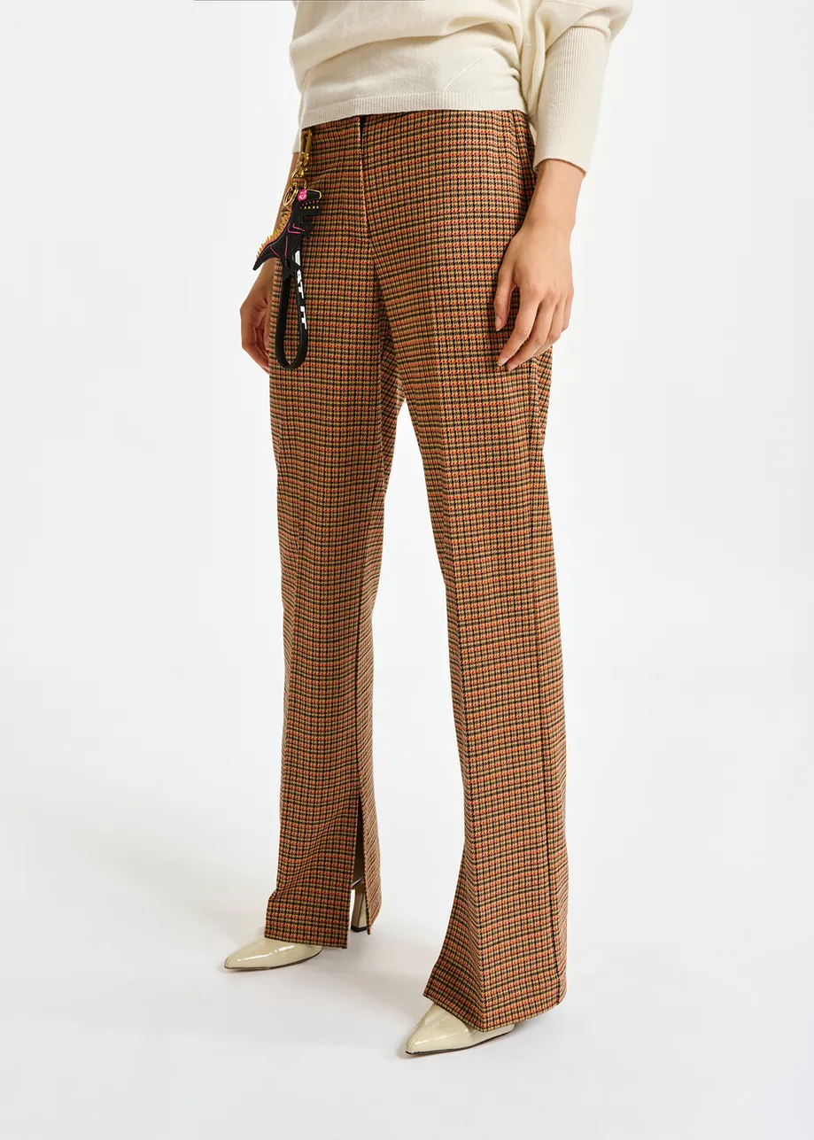 Brown and orange houndstooth motif tailored pants