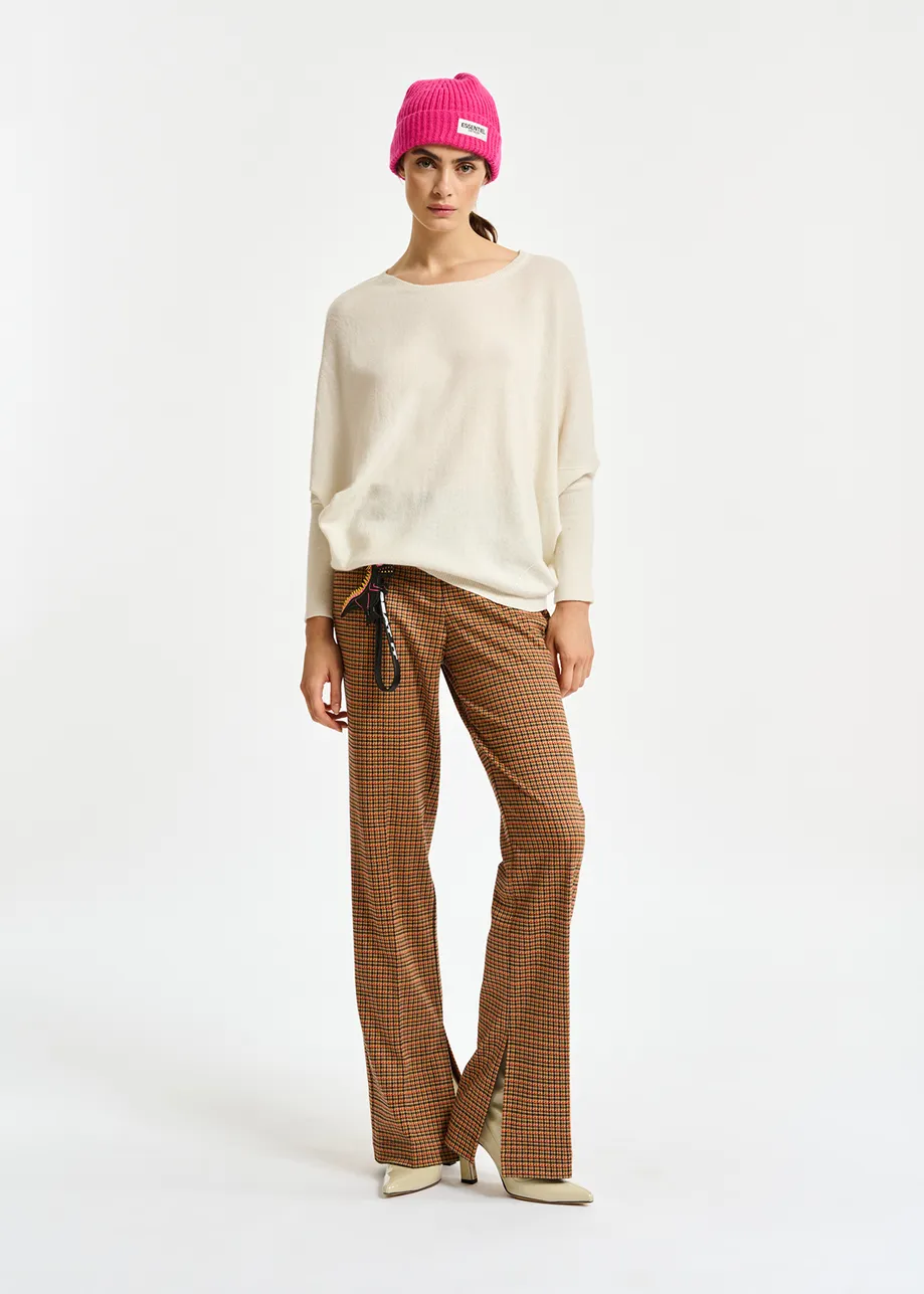 Brown and orange houndstooth motif tailored pants