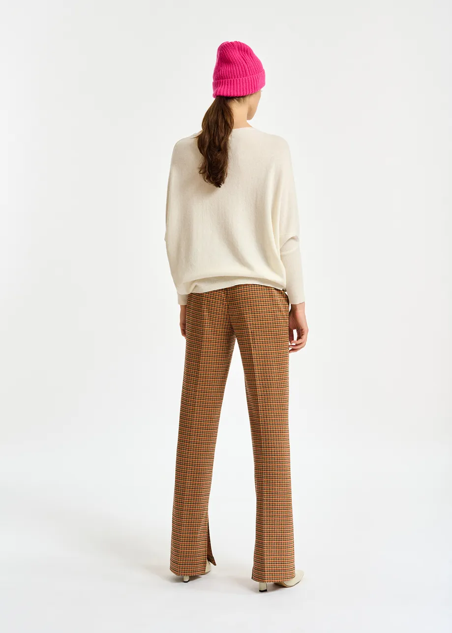 Brown and orange houndstooth motif tailored pants