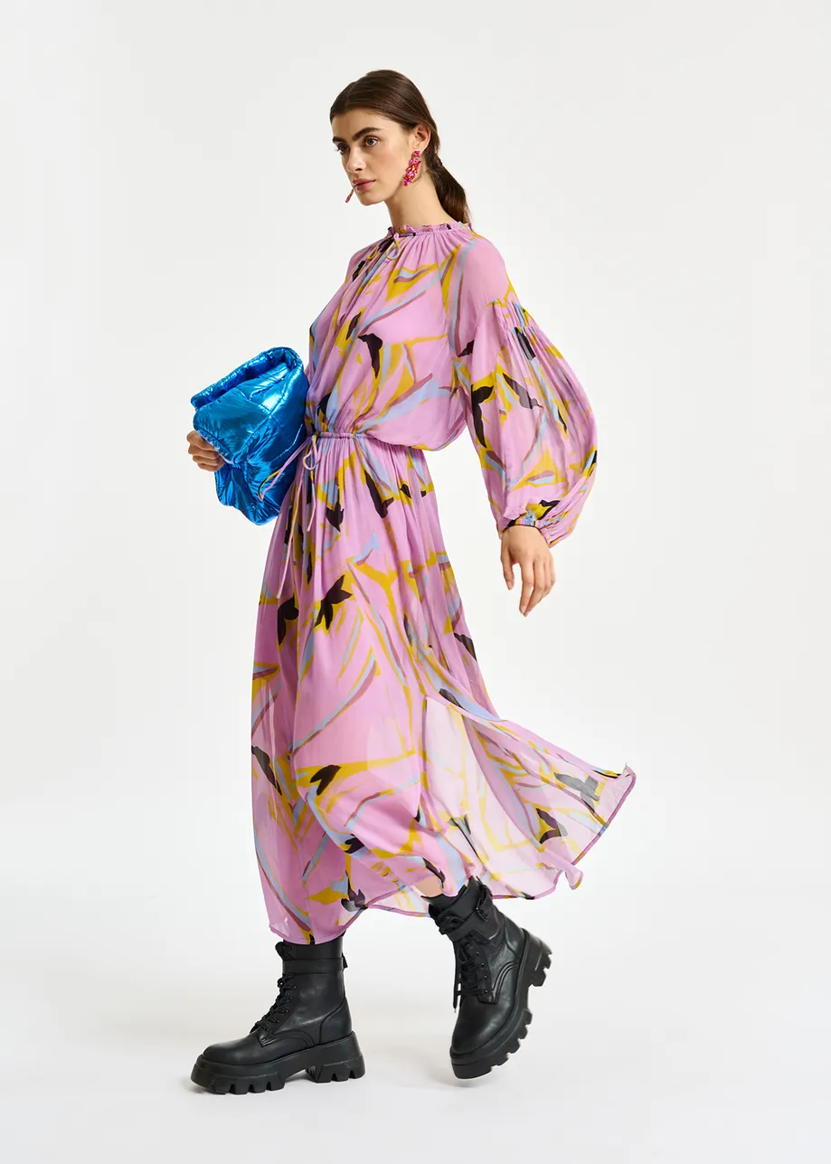 Lilac abstract-print loose-fit maxi dress