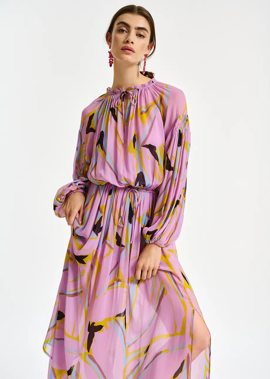 Lilac abstract-print loose-fit maxi dress