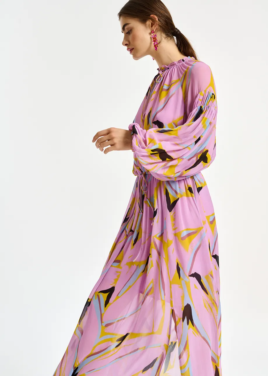 Lilac abstract-print loose-fit maxi dress