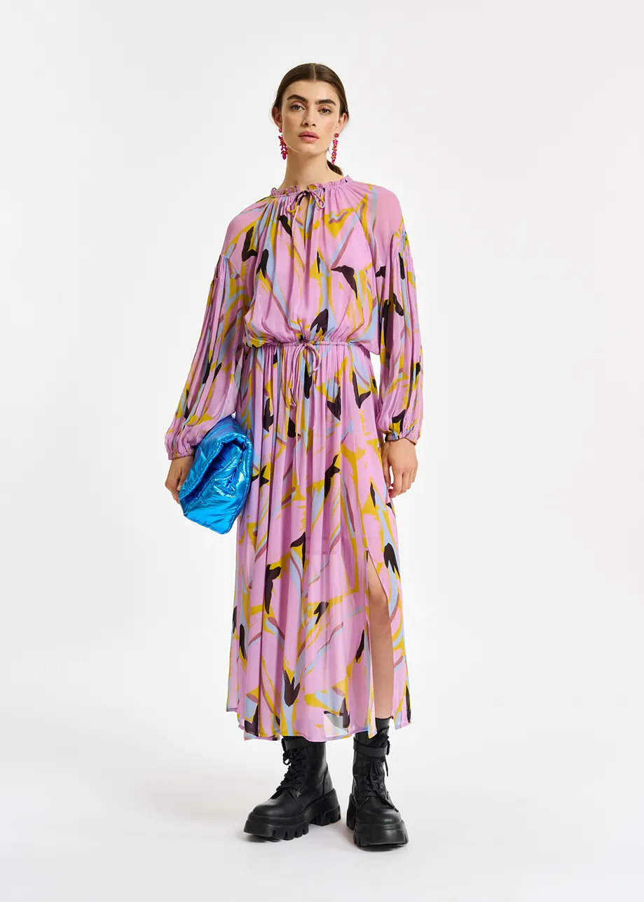 Lilac abstract-print loose-fit maxi dress