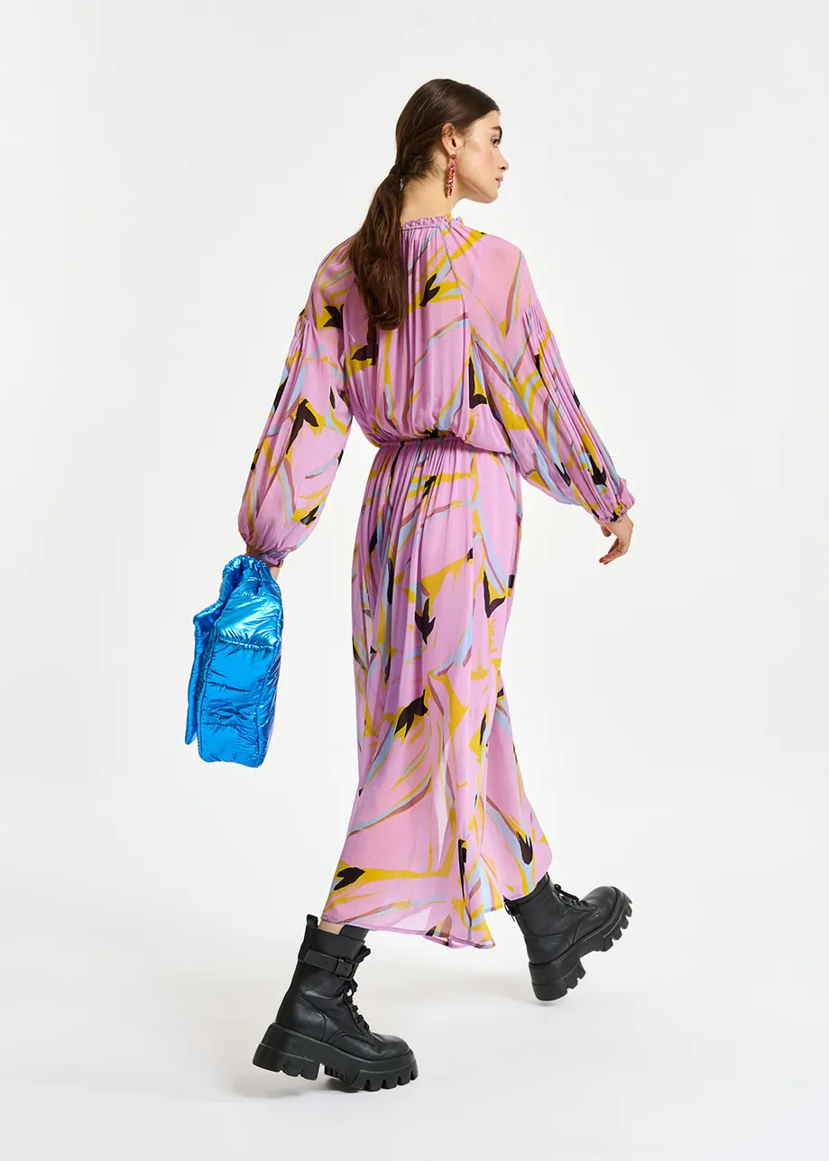 Lilac abstract-print loose-fit maxi dress