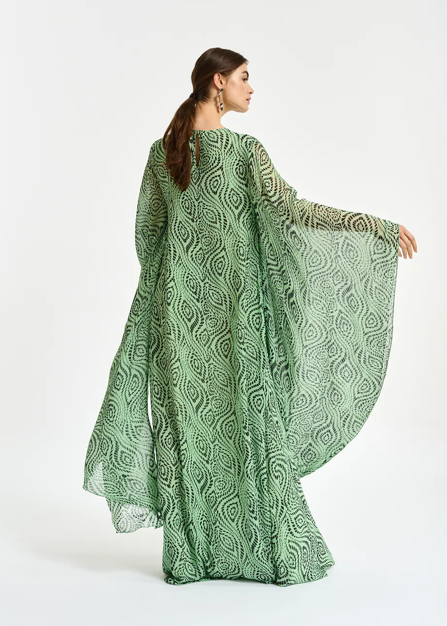 Mint green kaftan dress with geometric print