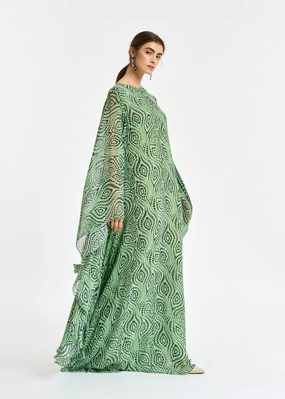 Mint green kaftan dress with geometric print