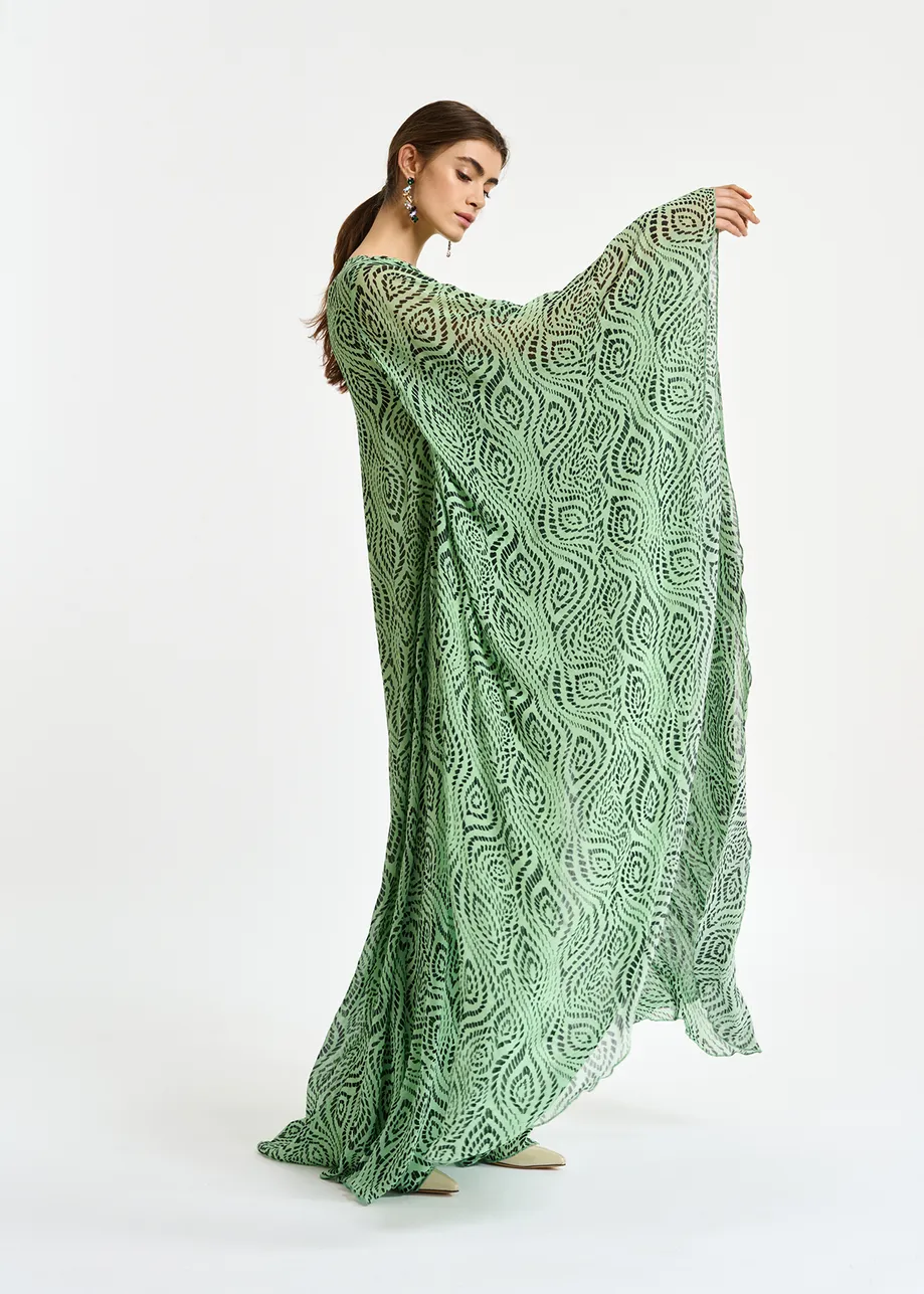 Mint green kaftan dress with geometric print