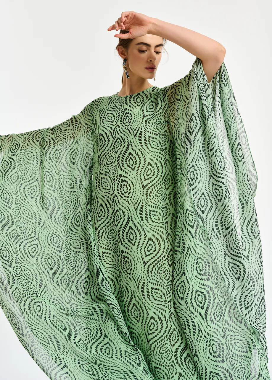 Mint green kaftan dress with geometric print