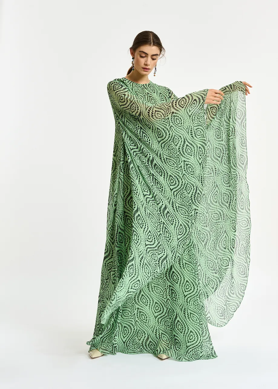 Mint green kaftan dress with geometric print
