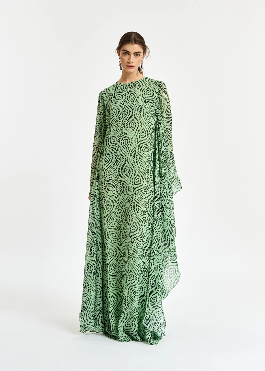 Mint green kaftan dress with geometric print