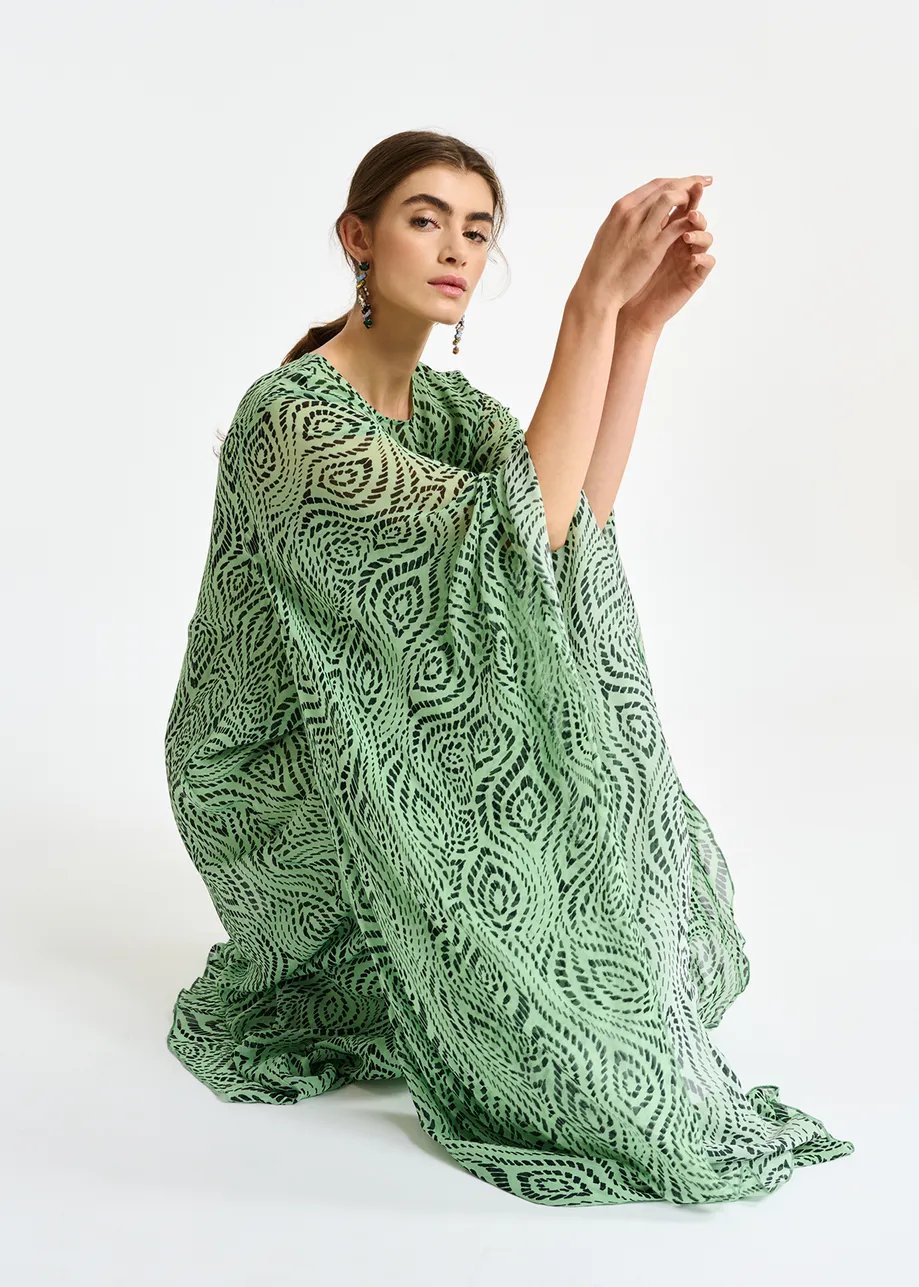 Mint green kaftan dress with geometric print