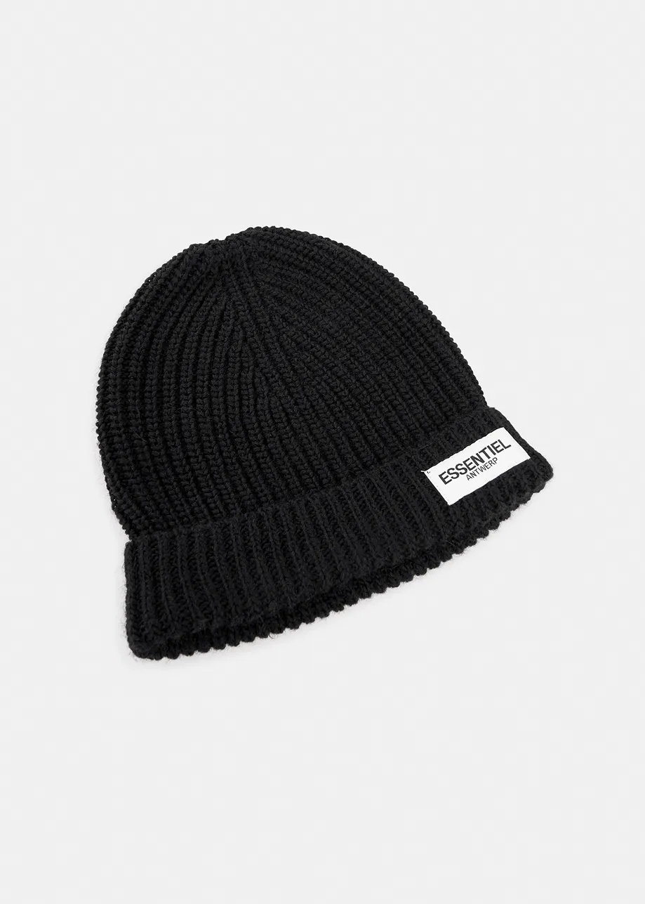 Black ribbed beanie with logo