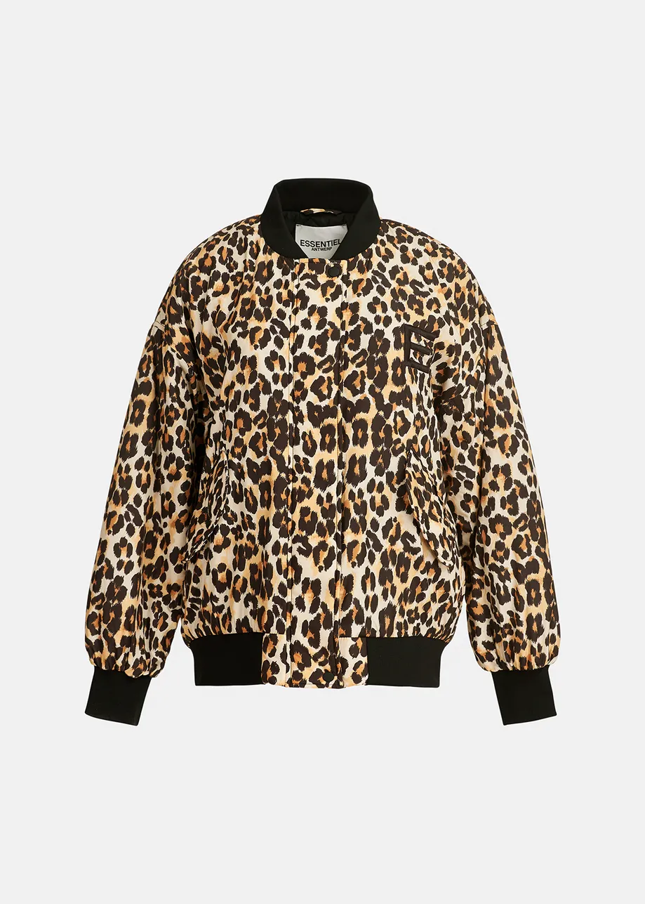 Leopard-print oversized bomber jacket