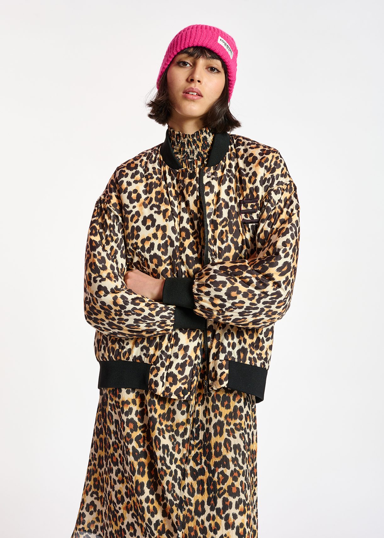 Leopard-print oversized bomber jacket