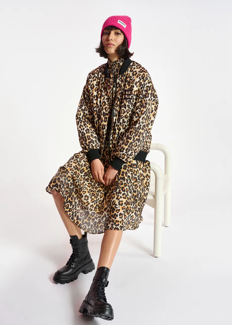 Leopard-print oversized bomber jacket