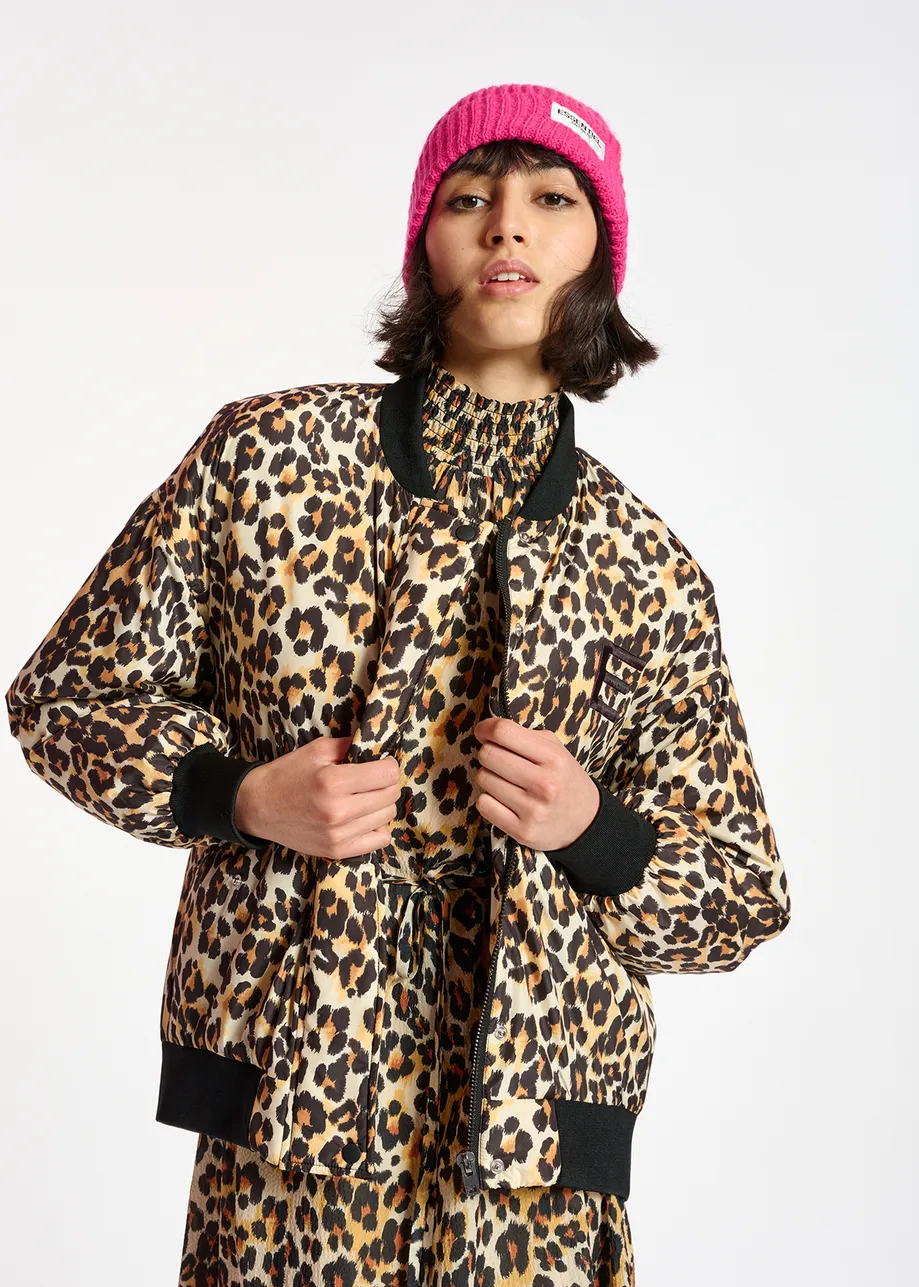 Leopard-print oversized bomber jacket