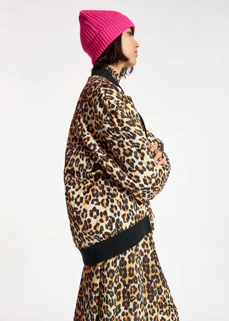 Leopard-print oversized bomber jacket