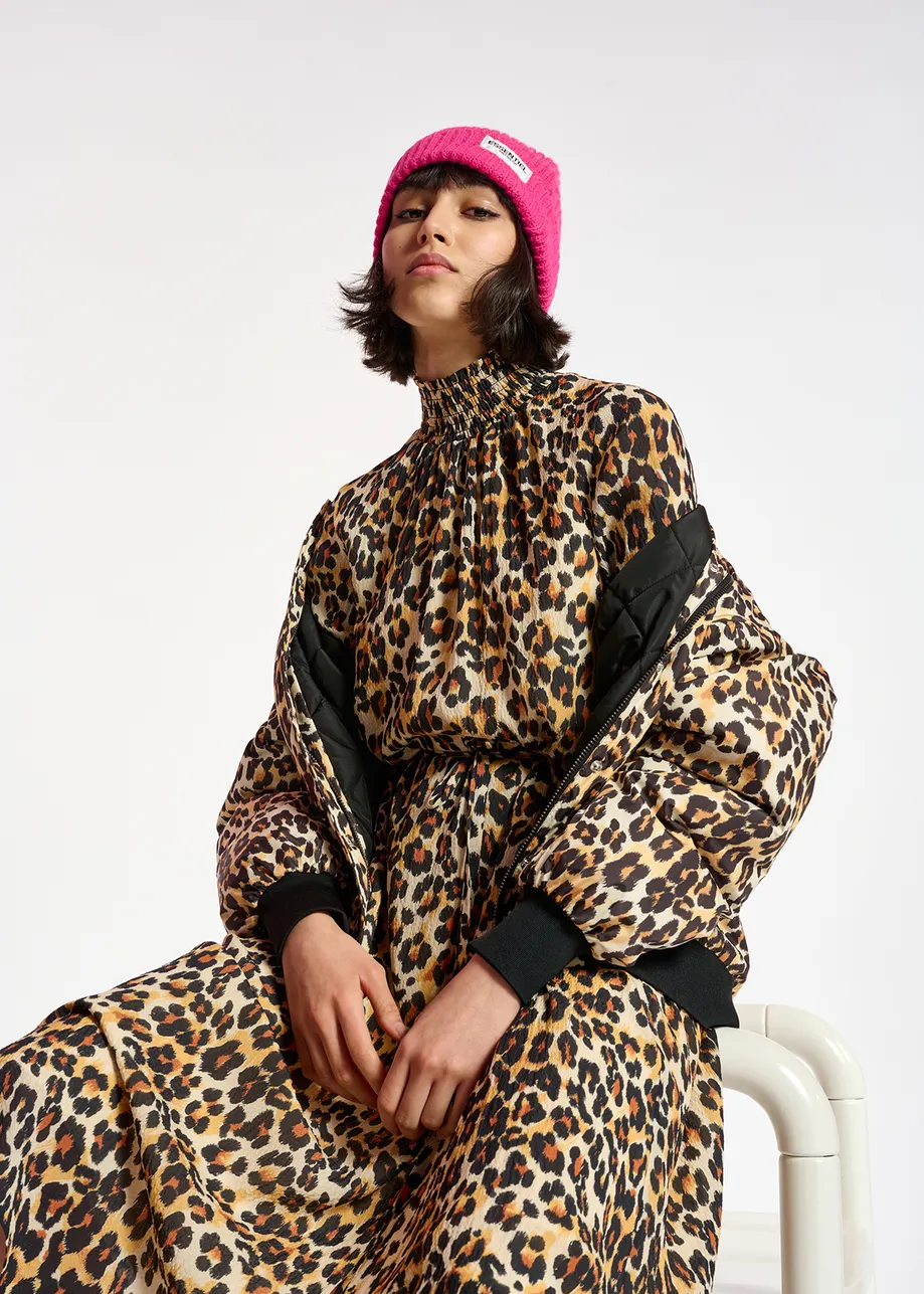 Leopard-print oversized bomber jacket