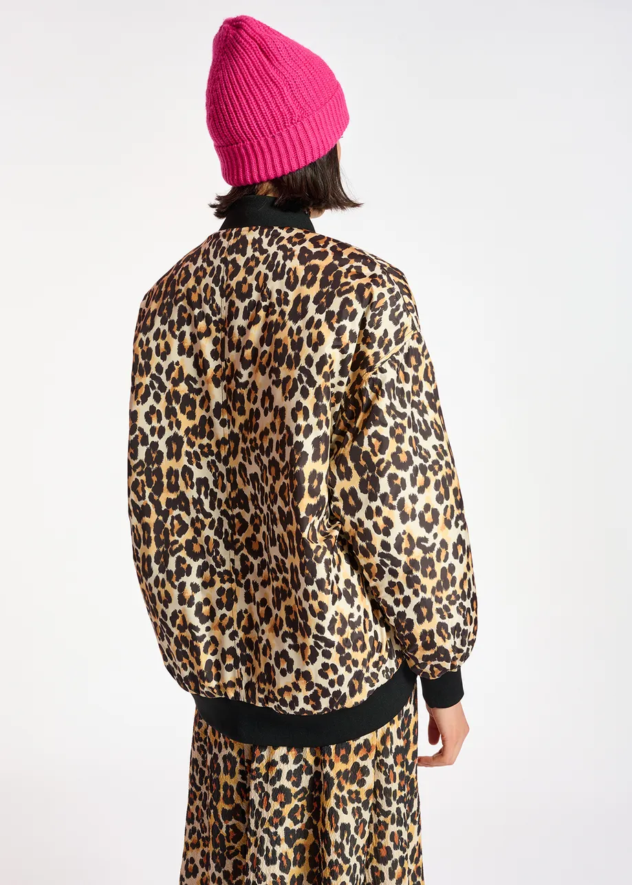 Leopard-print oversized bomber jacket