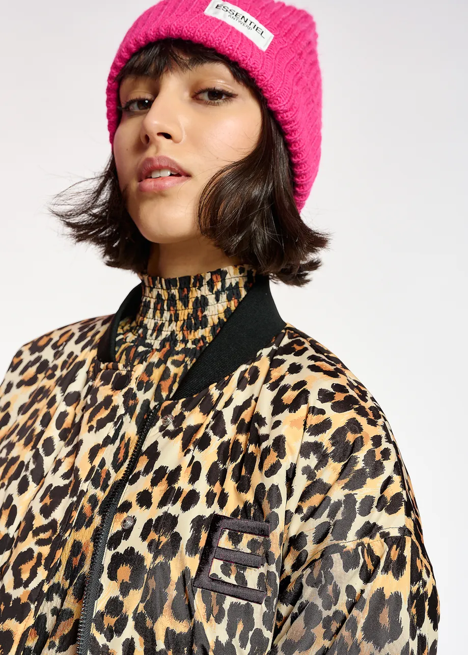 Leopard-print oversized bomber jacket