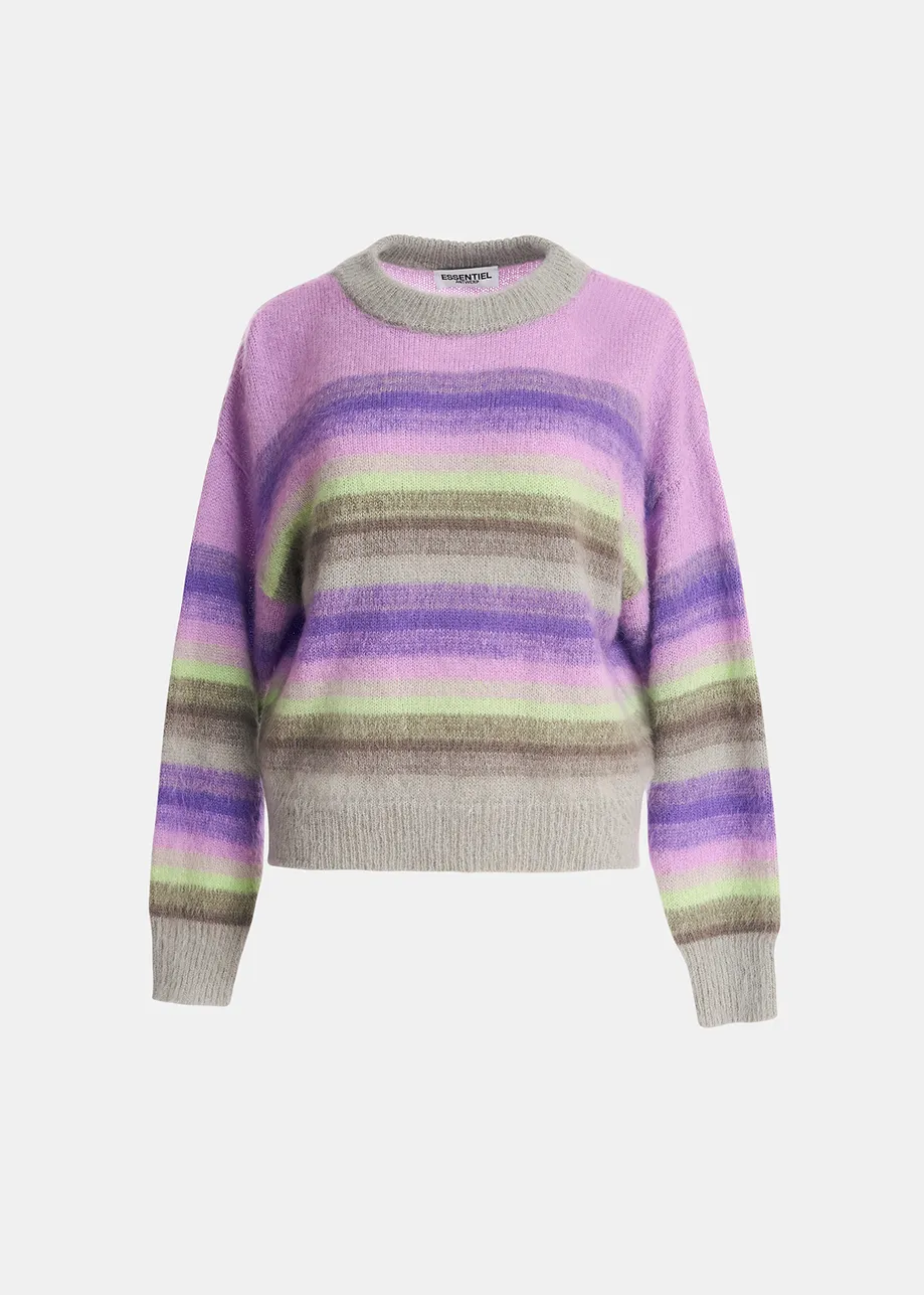 Purple, mint green and beige striped knit sweater