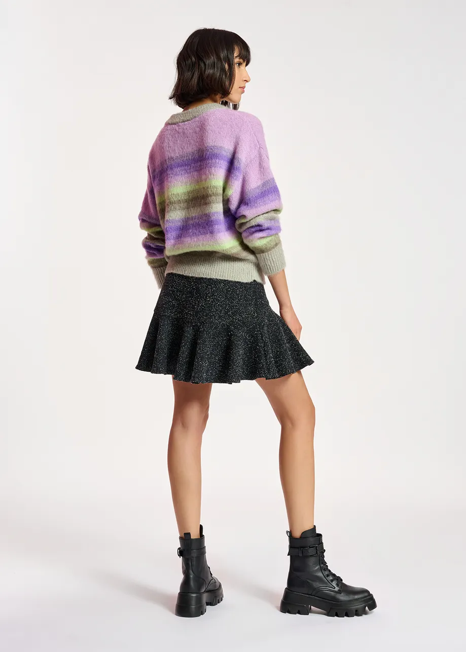 Purple, mint green and beige striped knit sweater