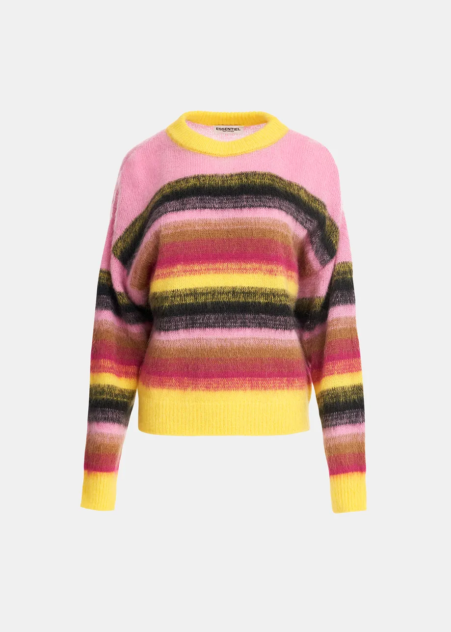 Yellow, pink and black striped knit sweater