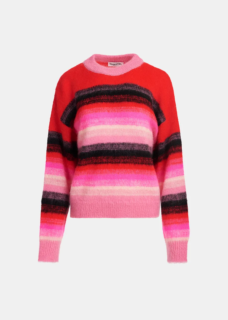 Red, pink and black striped knit sweater