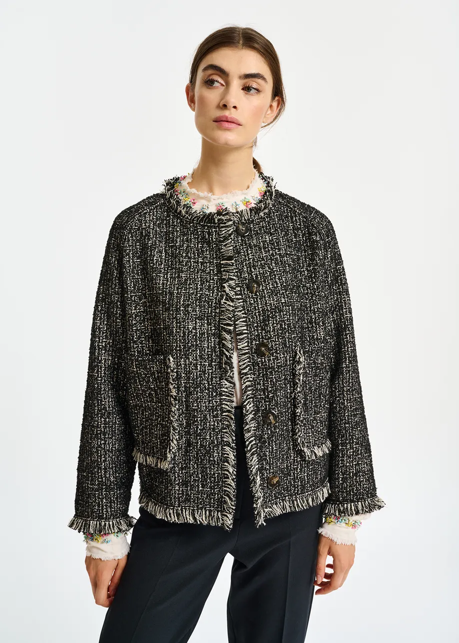 Schwarz-weiße Tweed-Jacke