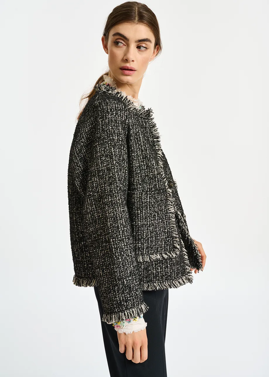 Schwarz-weiße Tweed-Jacke