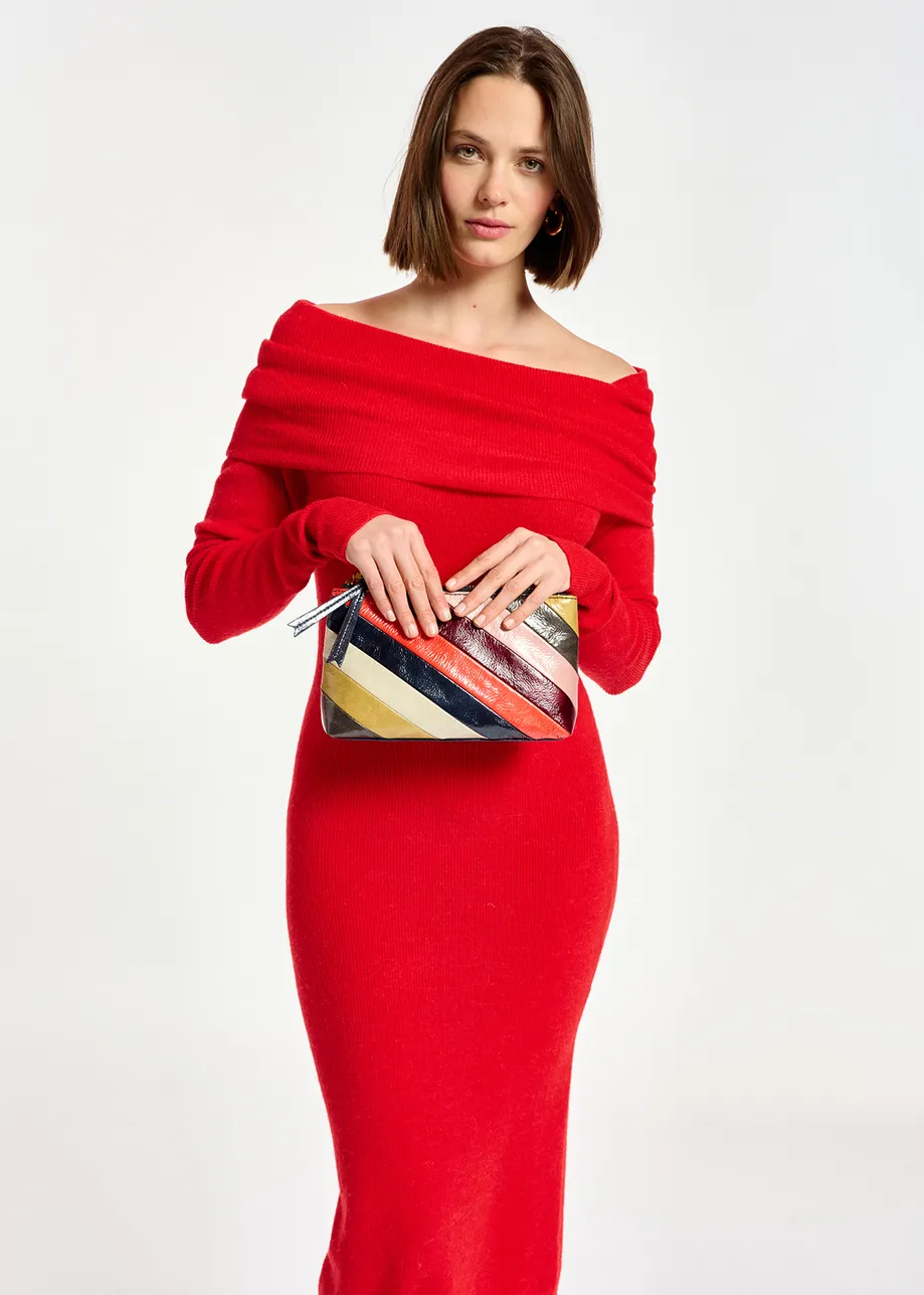 Red off-the-shoulder knit dress