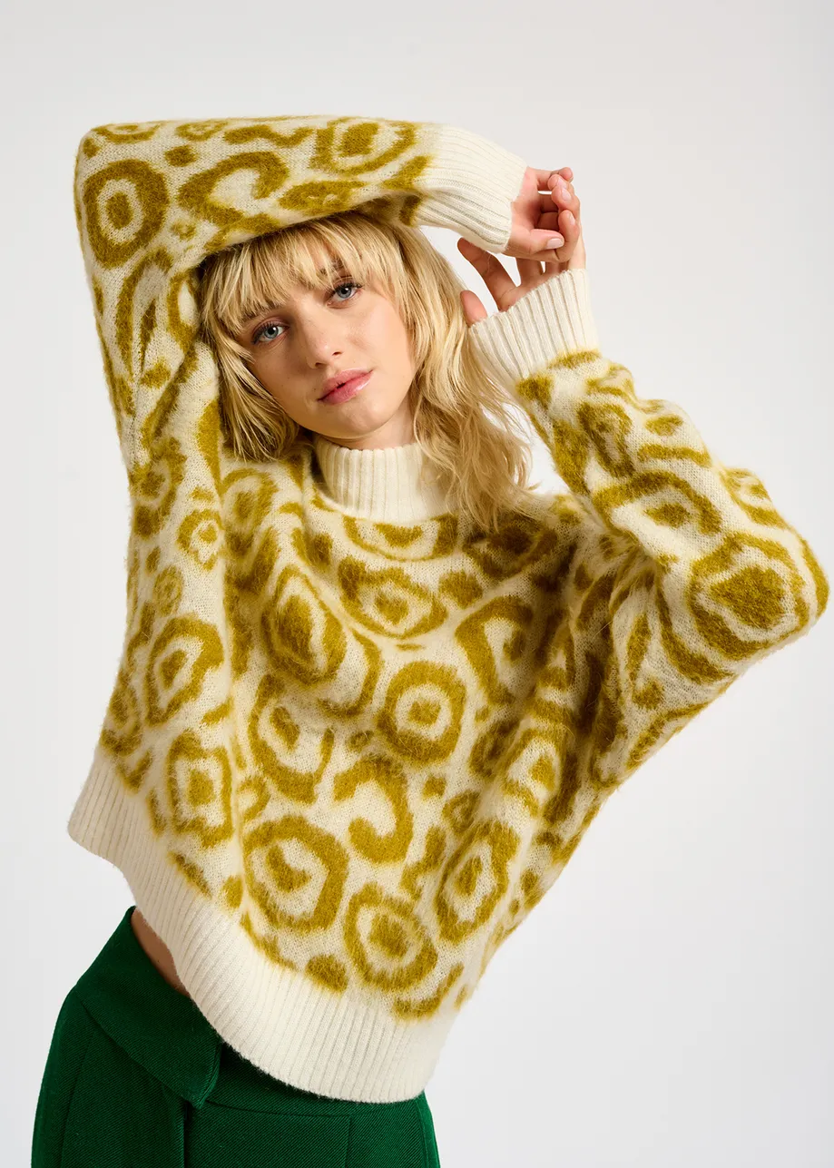 Ochre and off-white leopard-print knit sweater