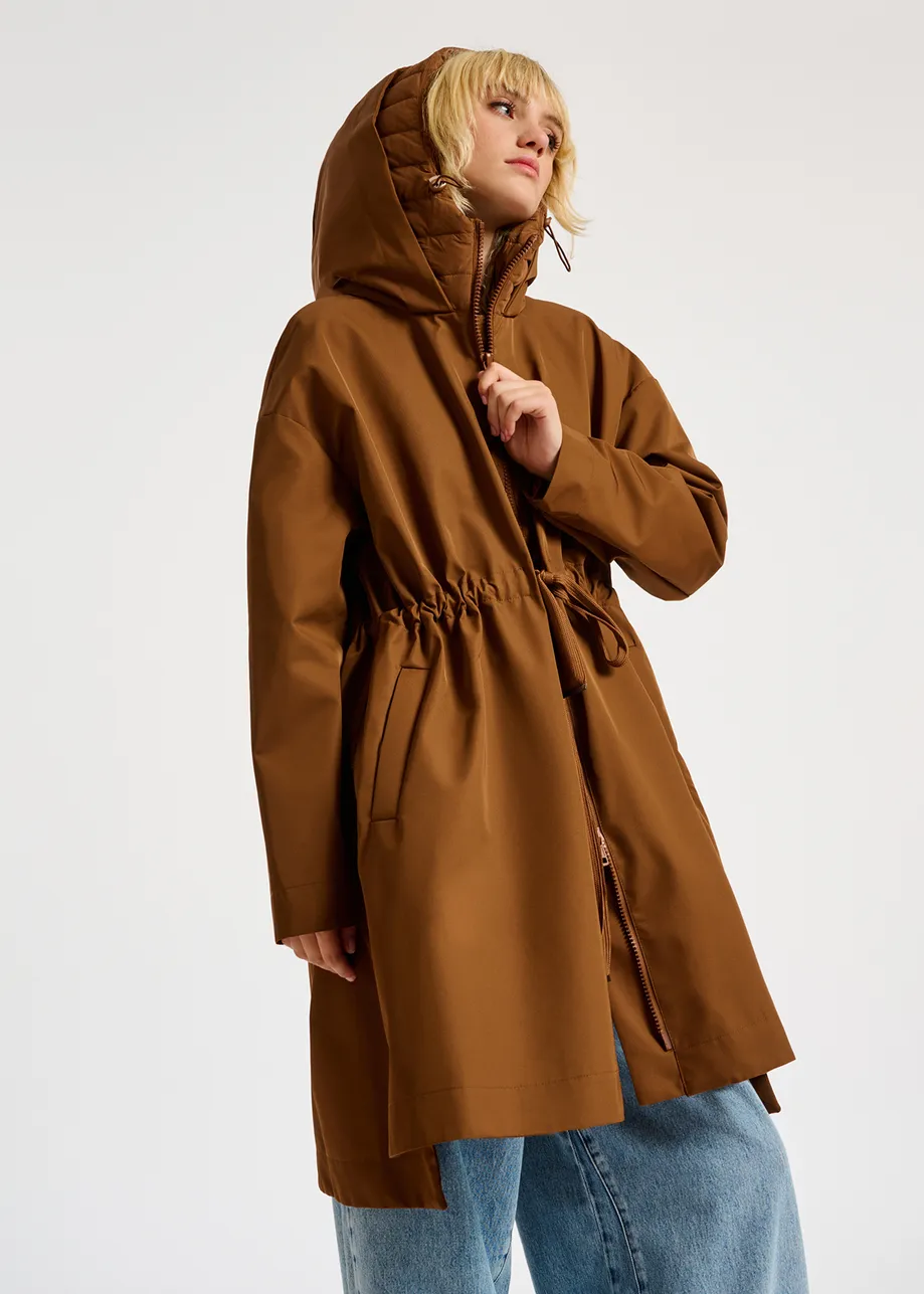 Bruine oversized regenjas met kap