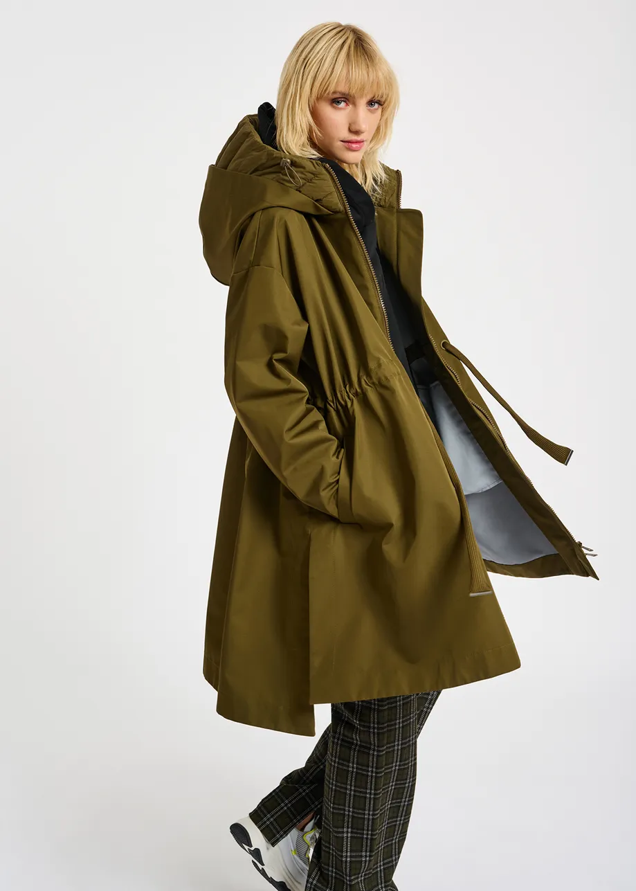 Khaki oversized hooded raincoat