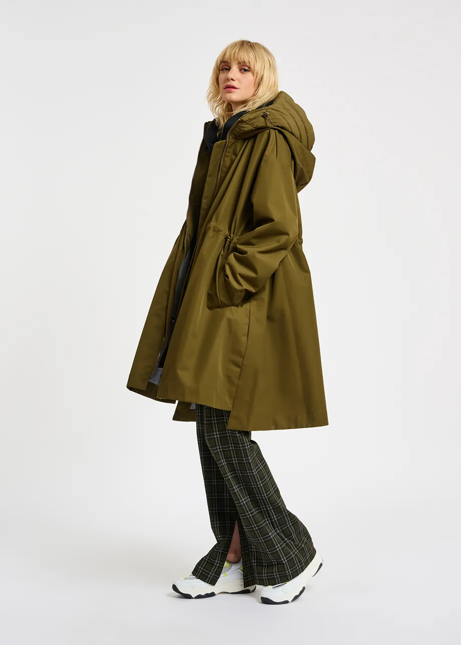 Khaki oversized hooded raincoat