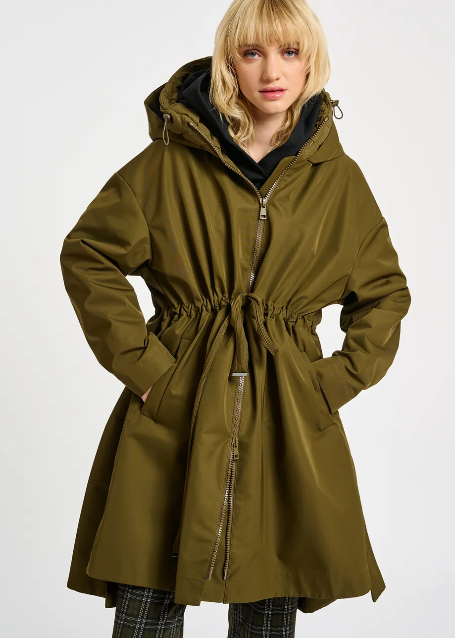 Khaki oversized hooded raincoat