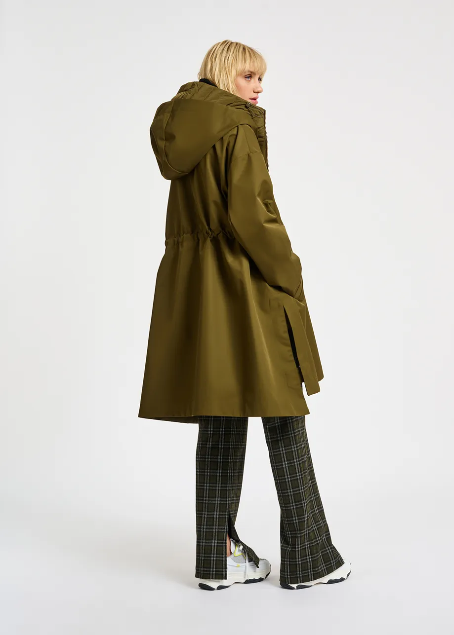 Khaki oversized hooded raincoat