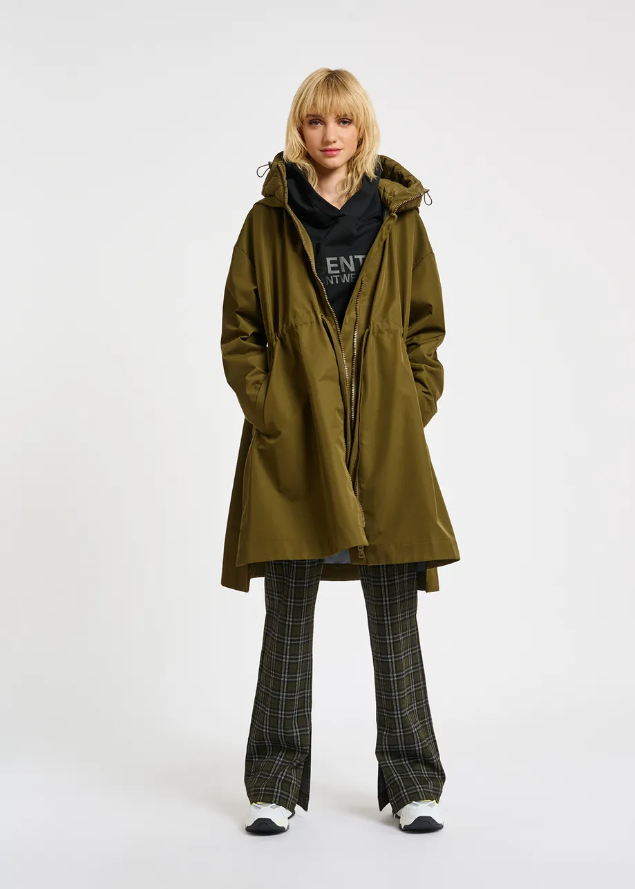 Khaki oversized hooded raincoat