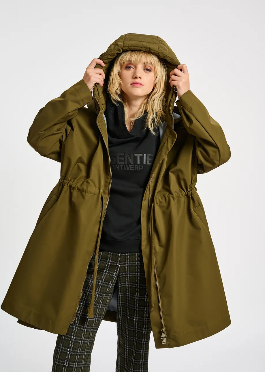 Khaki oversized hooded raincoat